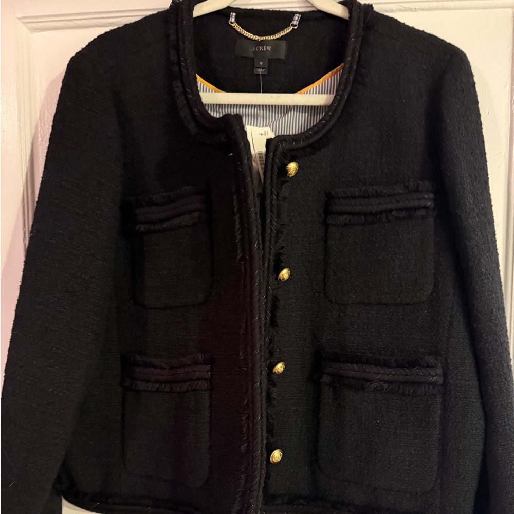 J. Crew Black Braided Trim Tweed Jacket with Gold Buttons - Picture 2 of 11